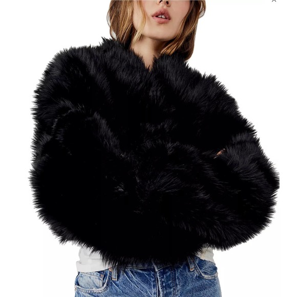 Free People Jackets & Blazers - Free People All Night Faux Fur Black Jacket in Medium NWT